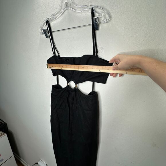 Rumer Black Avalon Ring Linen Dress Bandeau Top & Side Slit Skirt Zip Back L - Picture 16 of 16